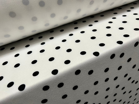 Scuba crepe stretch spandex double jersey fabric, per metre - polka dot print - white & black