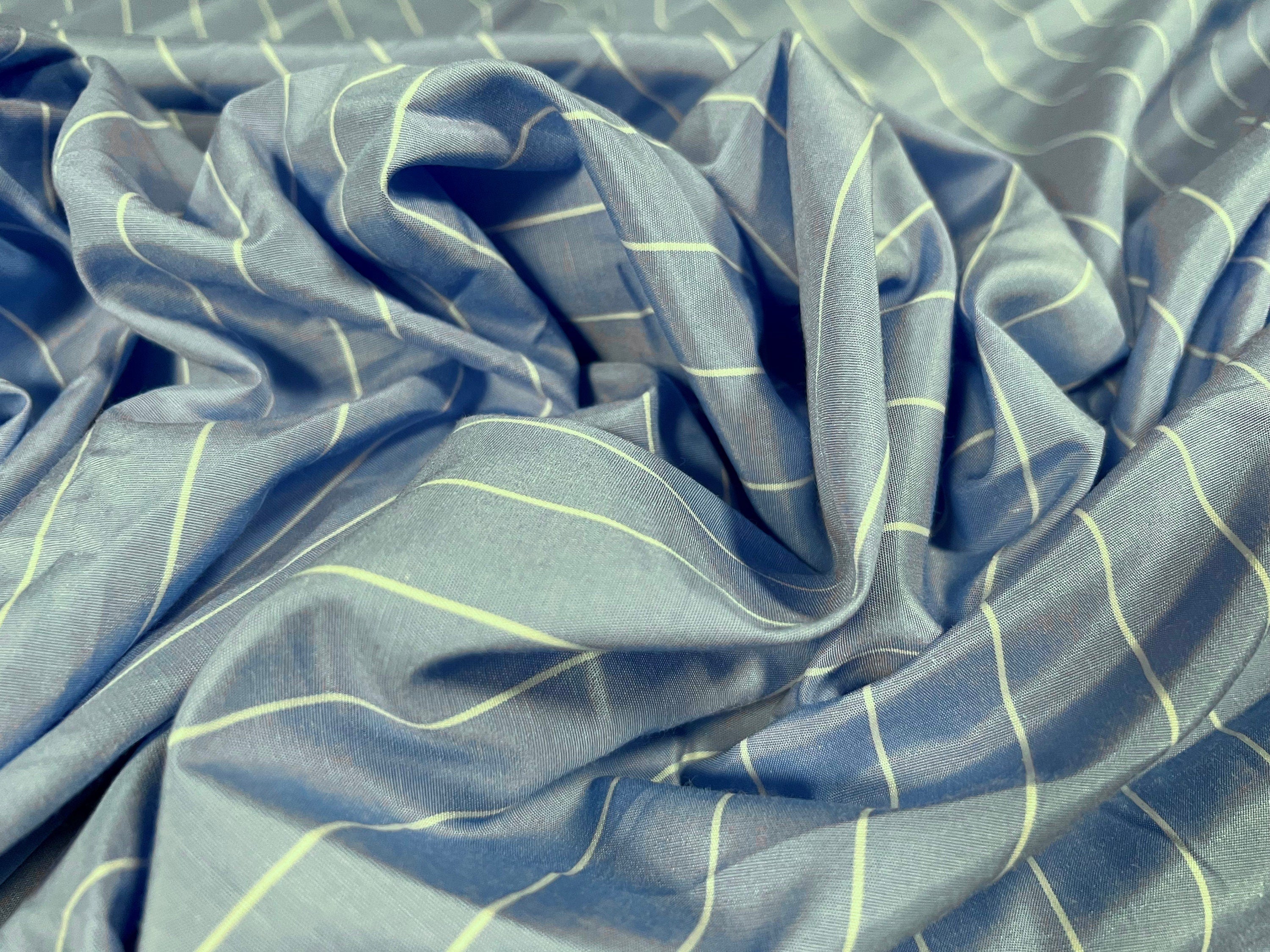 Pongee woven dress blouse shirt fabric, per metre - pinstripe - Sky bl ...