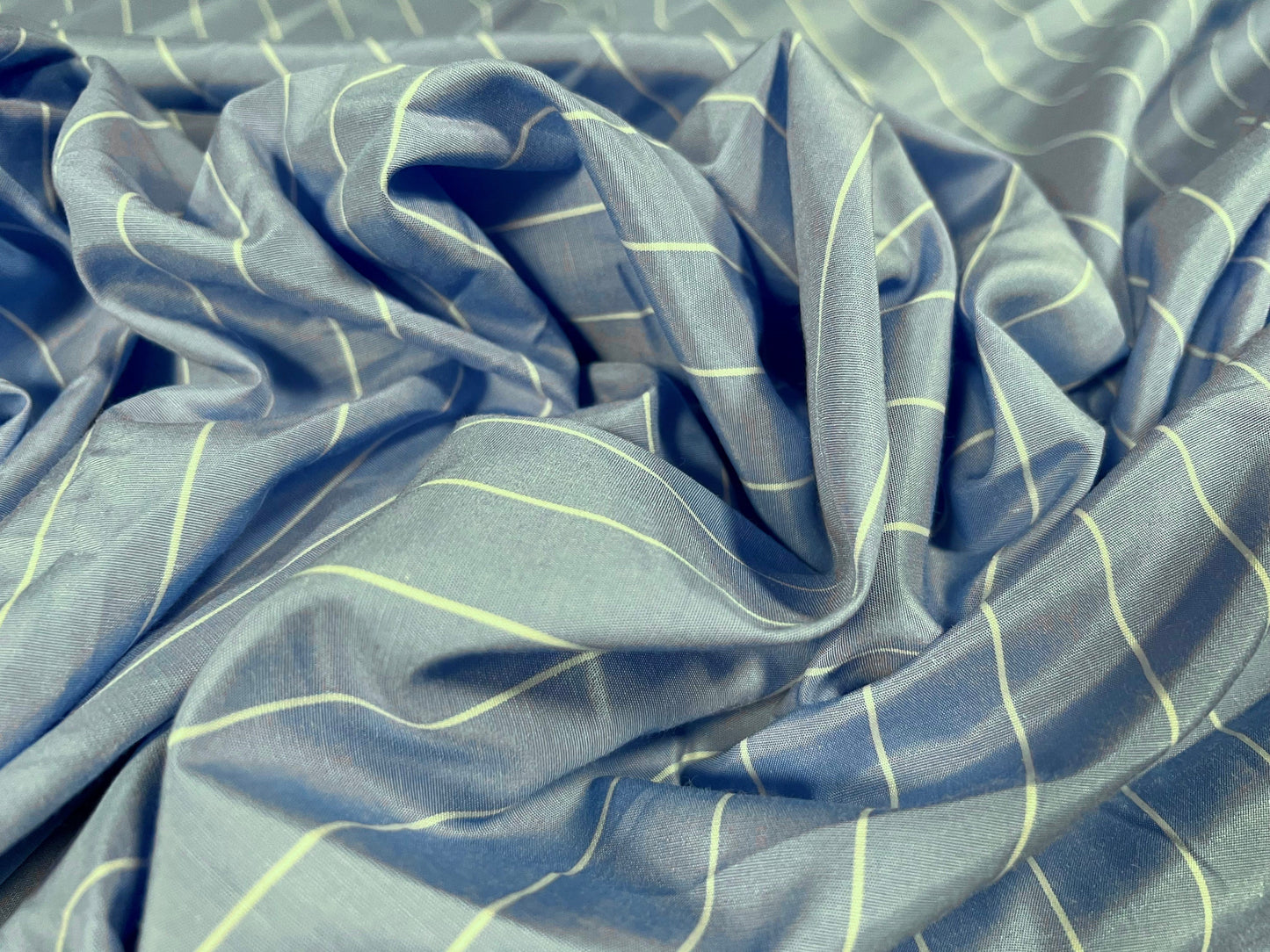 Pongee woven dress blouse shirt fabric, per metre - pinstripe - Sky blue & white