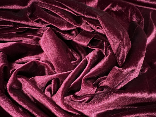 Spandex velvet velour stretch fabric, per metre - plain -  wine