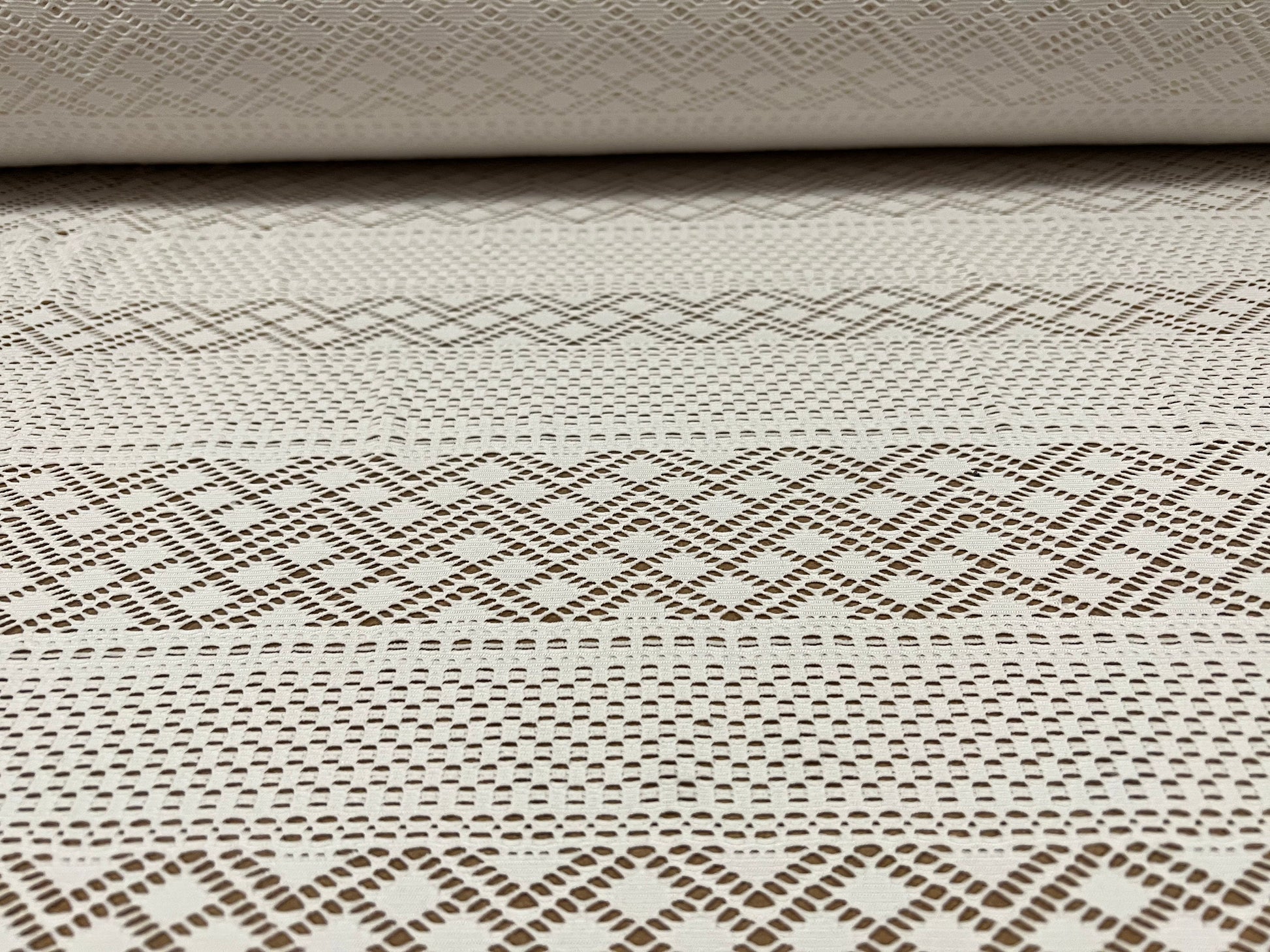 Stretch Spandex Crochet Lace Jersey Dress Fabric, per Metre Diamond Stripe  Design Ivory 