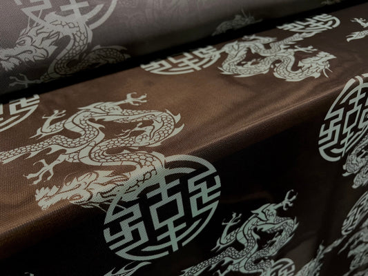 Power mesh net stretch spandex fabric, per metre - maze and dragons print - black & mint green
