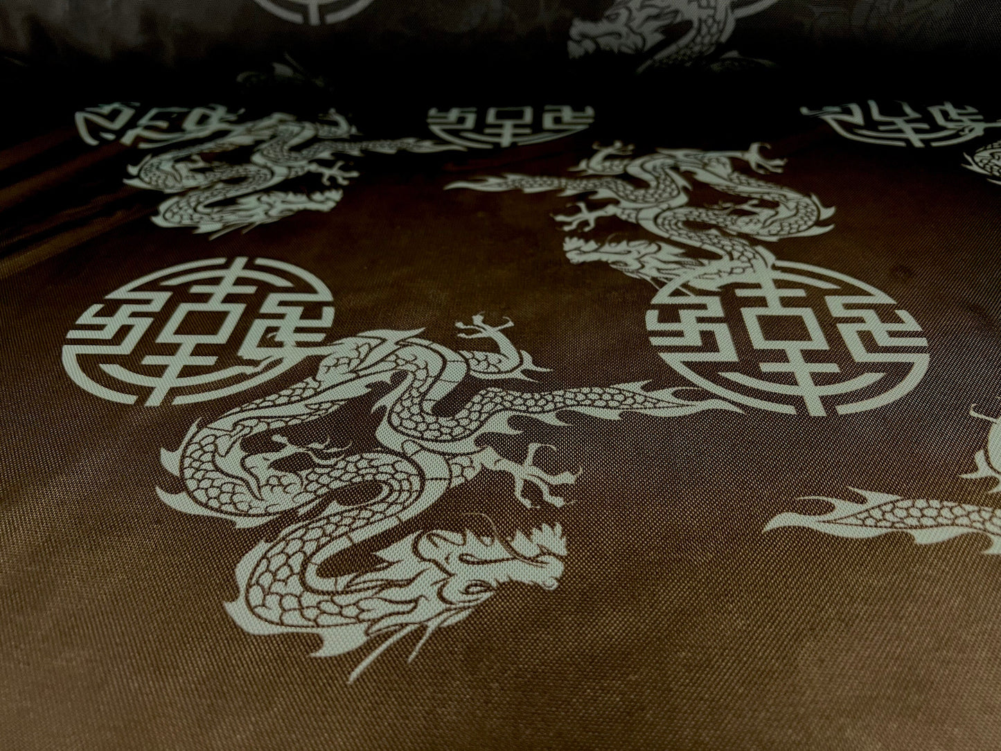 Power mesh net stretch spandex fabric, per metre - maze and dragons print - black & mint green