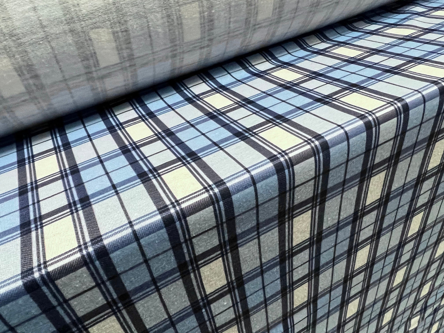 Soft handle single jersey fabric, per metre - tartan check print - blue