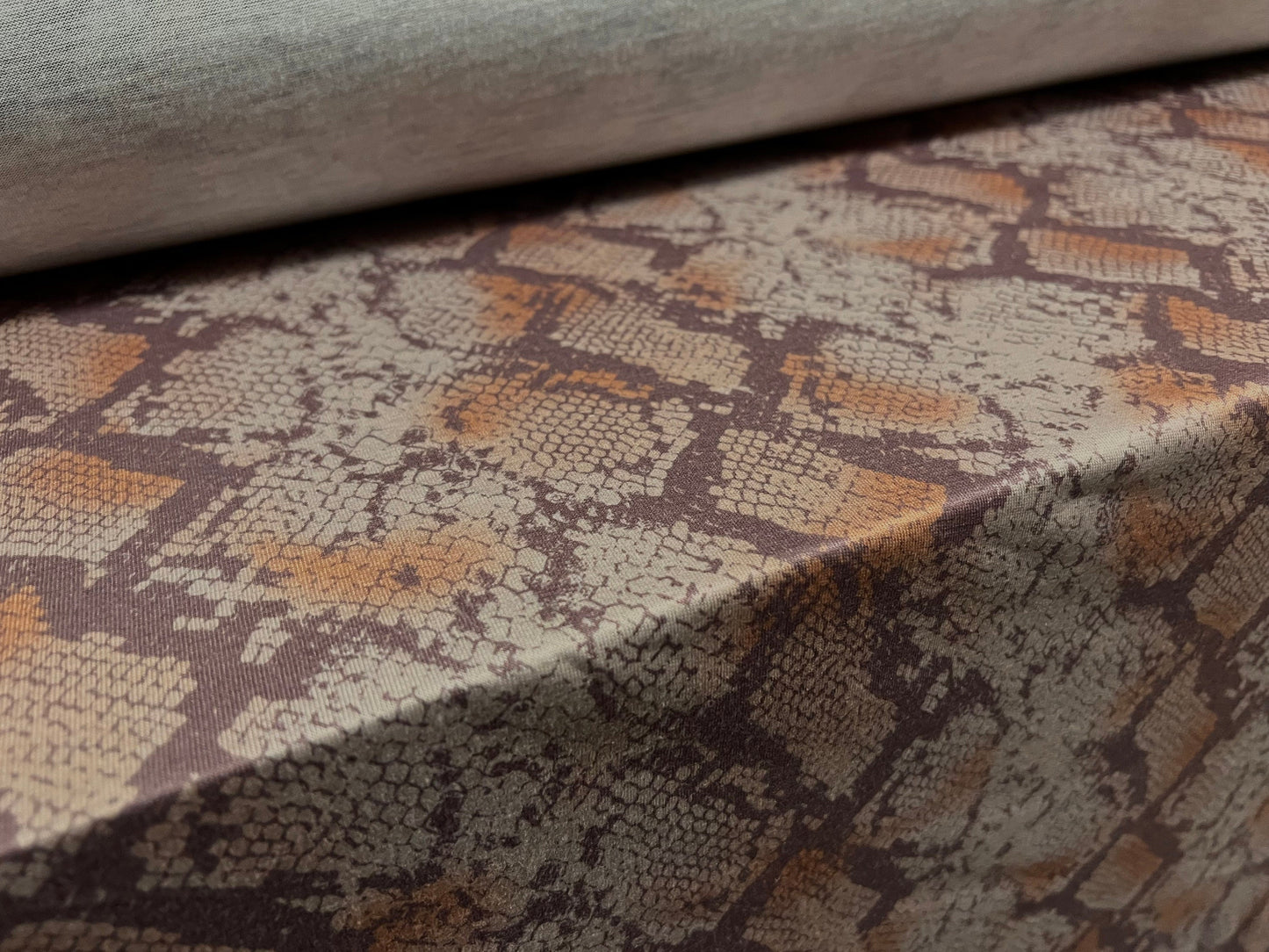 Soft handle single jersey fabric, per metre - snakeskin animal print - mauve