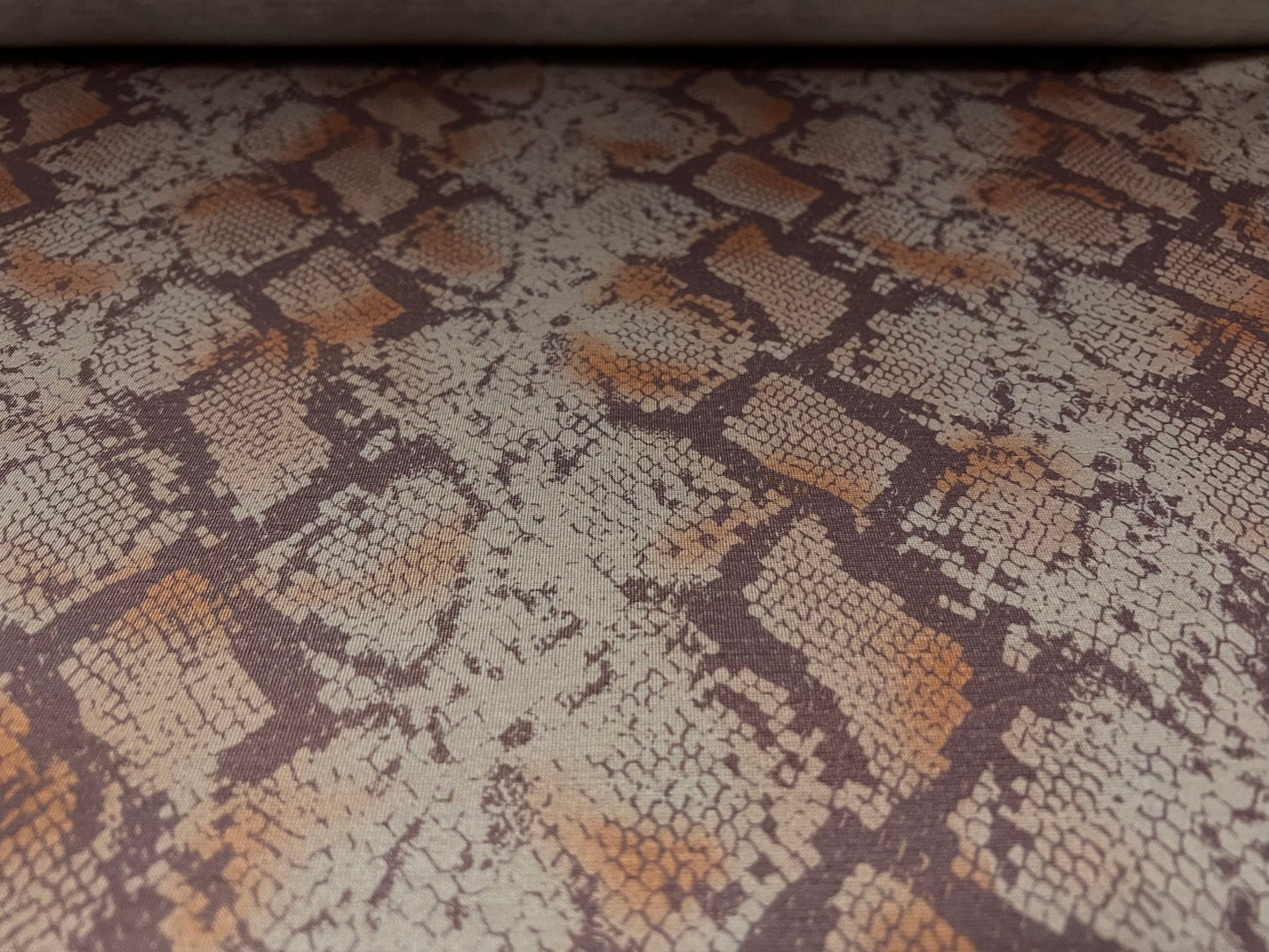 Soft handle single jersey fabric, per metre - snakeskin animal print - mauve
