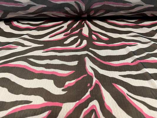 Dobby mesh net fabric, per metre - zebra animal print - black white & pink