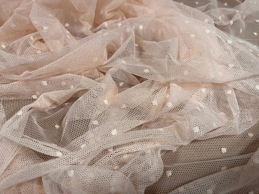 Power mesh net stretch fabric, per metre - Dobby spot jacquard - blush