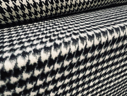 Wool blend mouflon heavyweight fabric, per metre - dogtooth jacquard - black & white