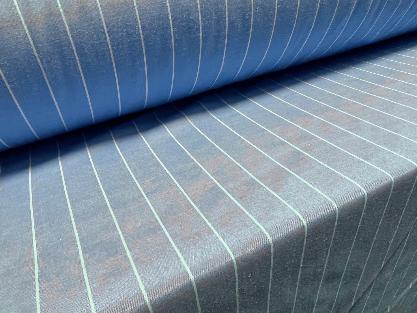 Pongee woven dress blouse shirt fabric, per metre - pinstripe - Sky blue & white