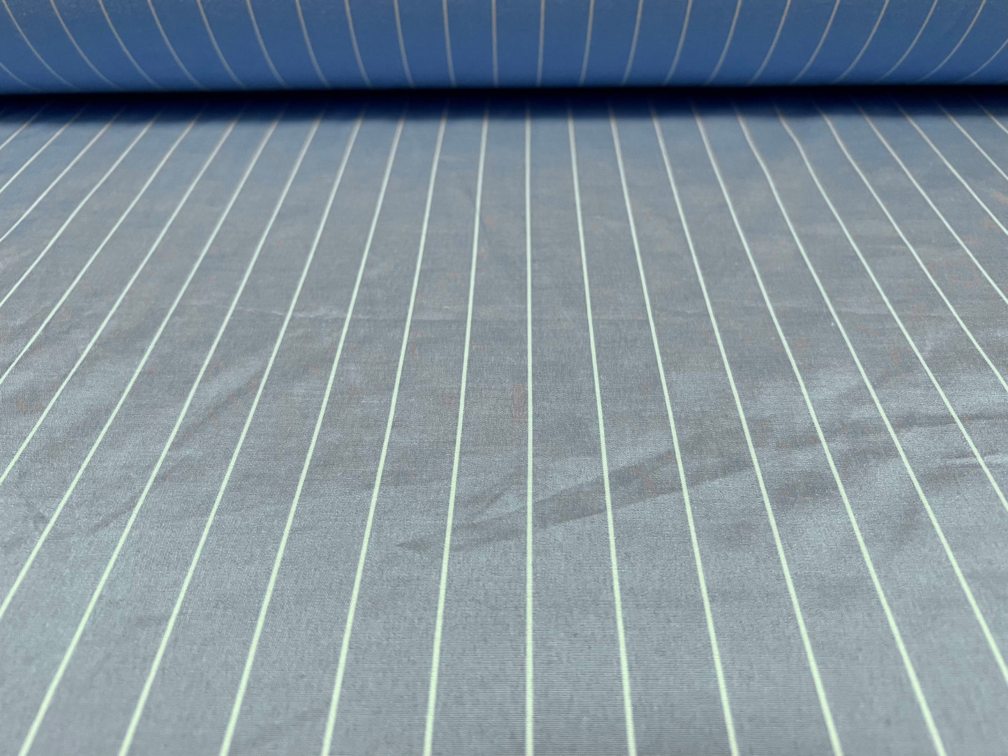 Pongee woven dress blouse shirt fabric, per metre - pinstripe - Sky blue & white