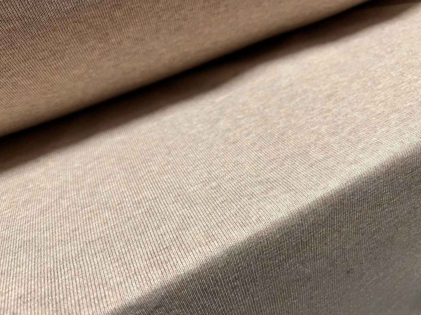 Cotton blend fine ribbed cuffing jersey fabric, per metre - plain - oatmeal