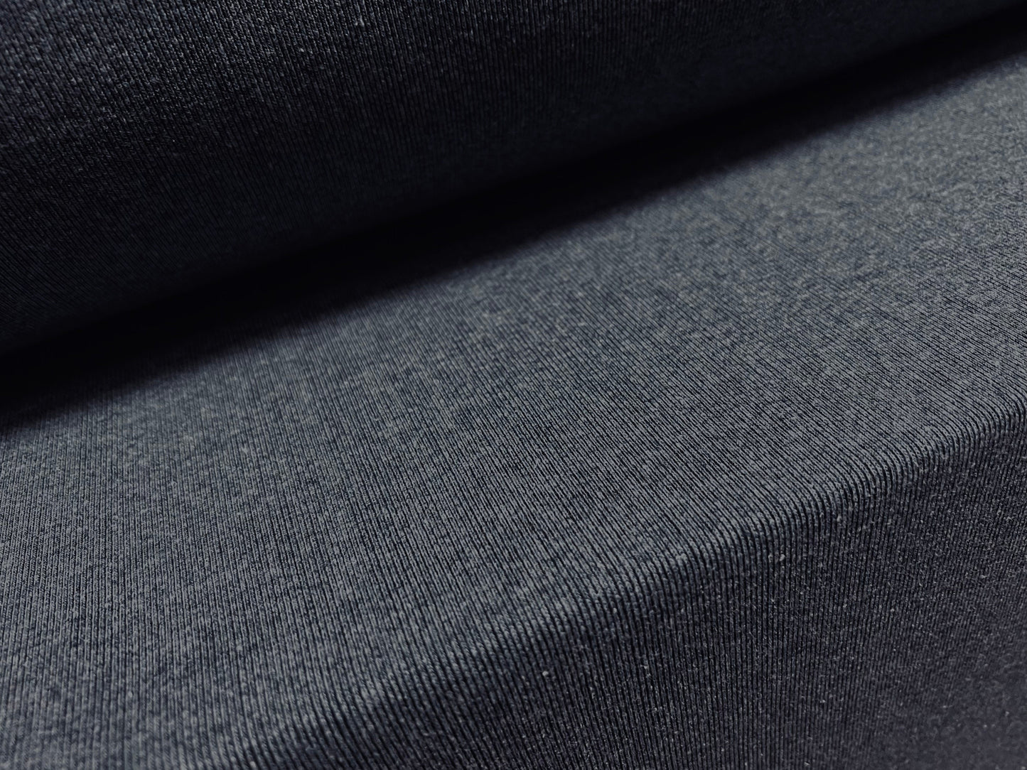 Cotton blend fine ribbed cuffing jersey fabric, per metre - plain - denim blue