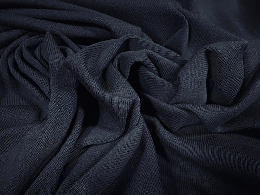 Cotton blend fine ribbed cuffing jersey fabric, per metre - plain - navy