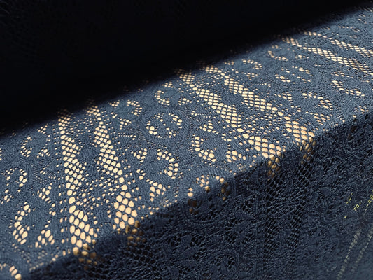 Soft handle crochet lace knit lace fabric, per metre - navy blue