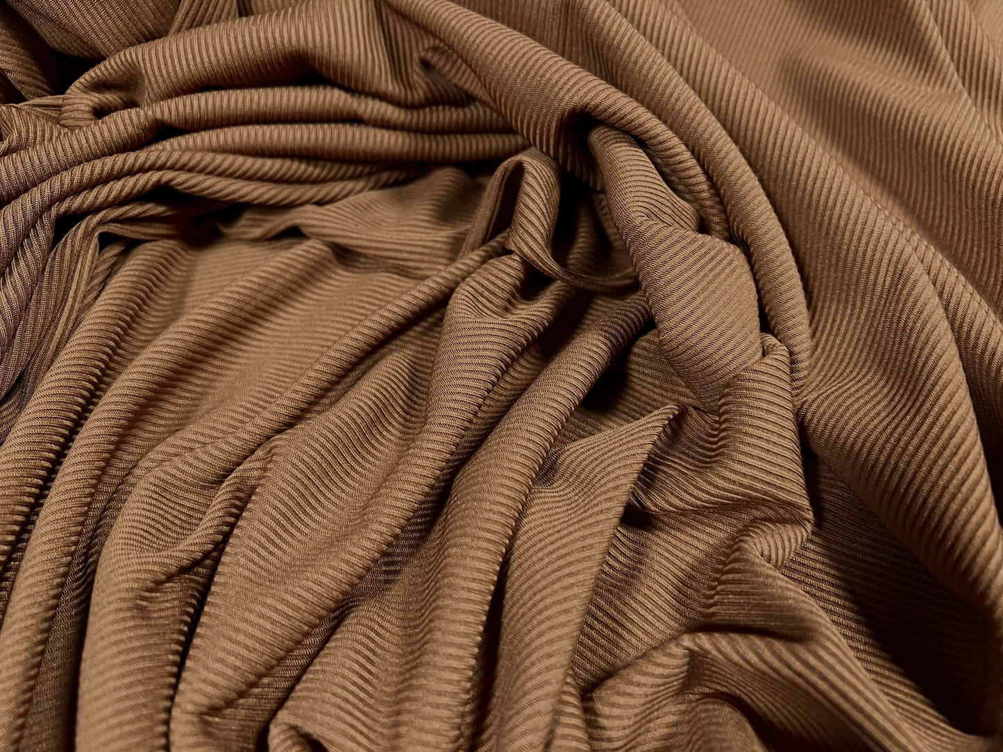 Fine ribbed spandex stretch jersey fabric, per metre - plain - Penny brown