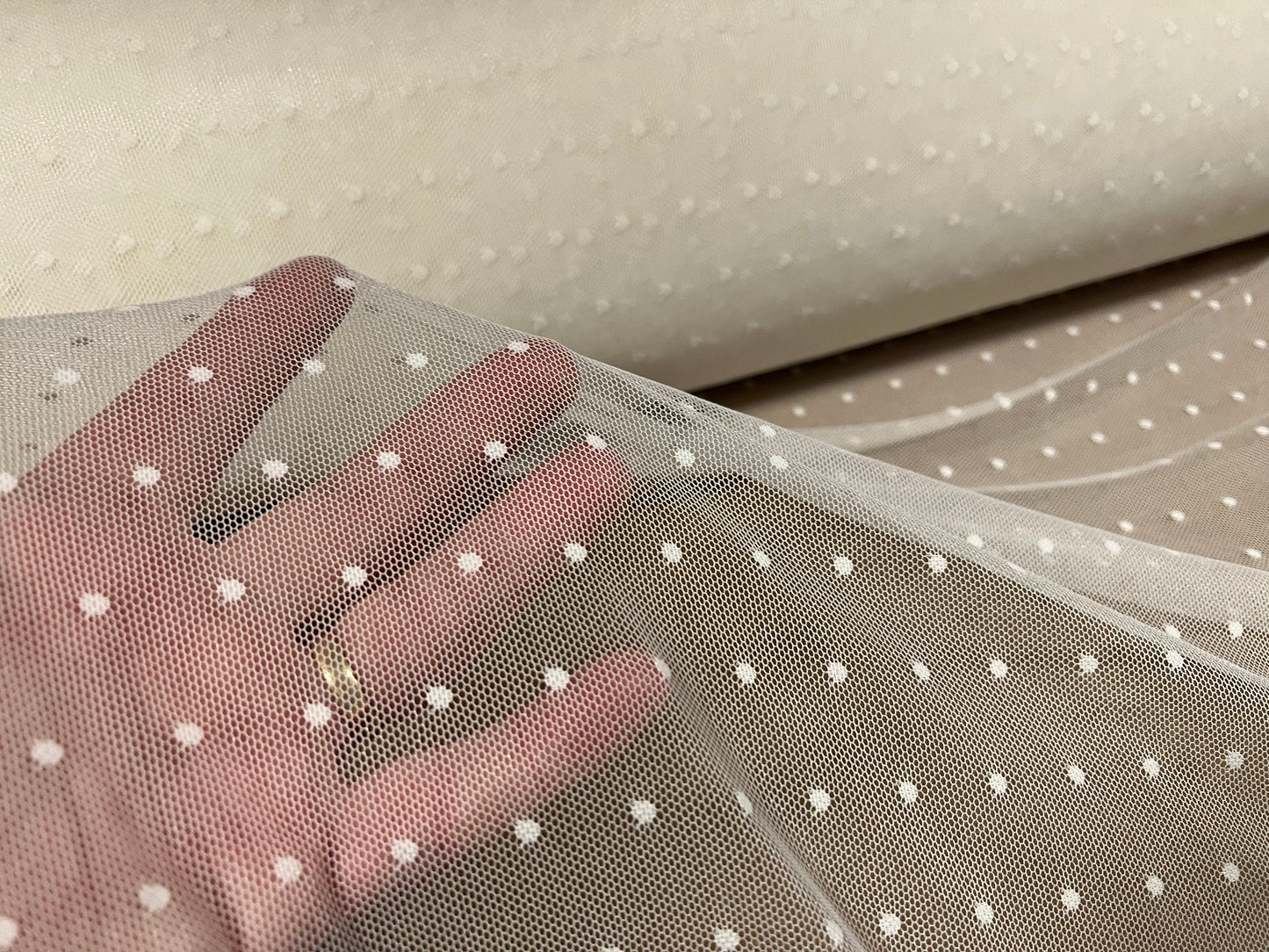 Power mesh net stretch fabric, per metre - Dobby spot jacquard - ivory