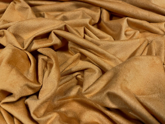 Faux suede stretch spandex jersey fabric, per metre - plain - gold