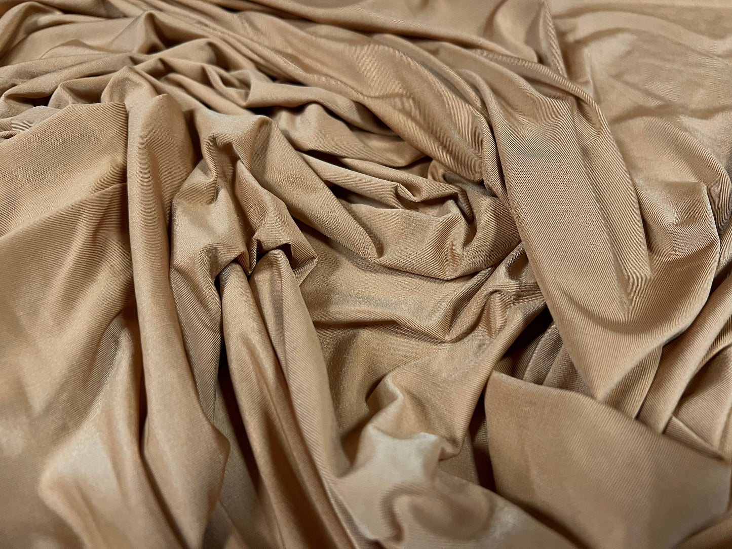 Soft touch spandex stretch jersey dress fabric, per metre - plain - caramel