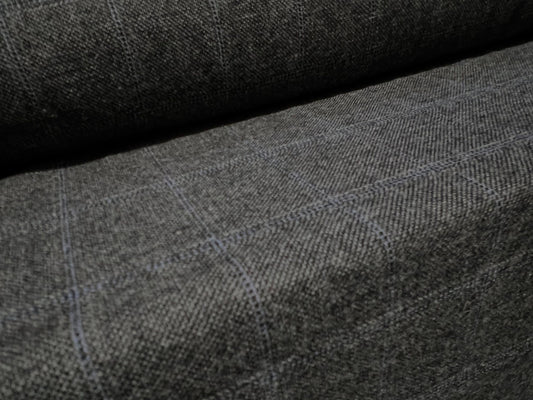 Wool blend heavyweight suiting fabric, per metre - check design - grey & blue