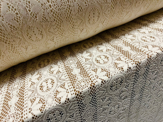 Soft handle crochet lace knit fabric, per metre - cream