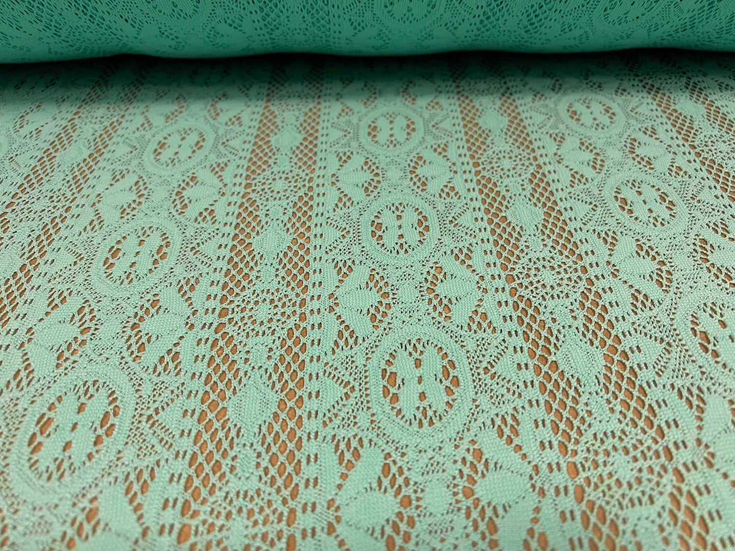 Soft handle crochet lace knit fabric, per metre - mint green