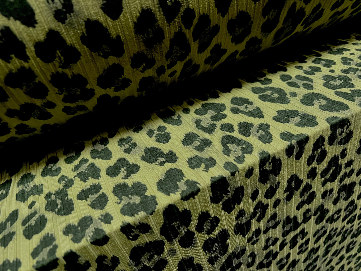Recycled Spandex rib stretch jersey fabric, per metre - cheetah animal print - khaki green