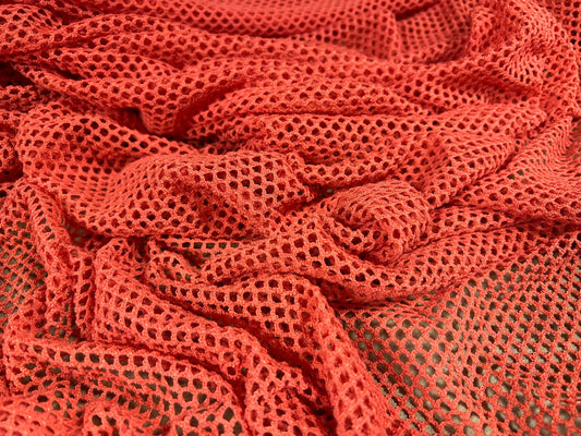 Fishnet stretch mesh jersey fabric, per metre - living coral