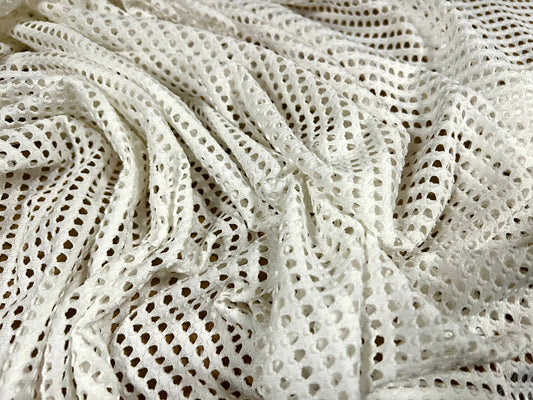 Textured eyelet mesh stretch spandex jersey fabric, per metre - ivory