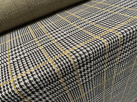 Double jersey knit fabric, per metre - dogtooth check - black & mustard