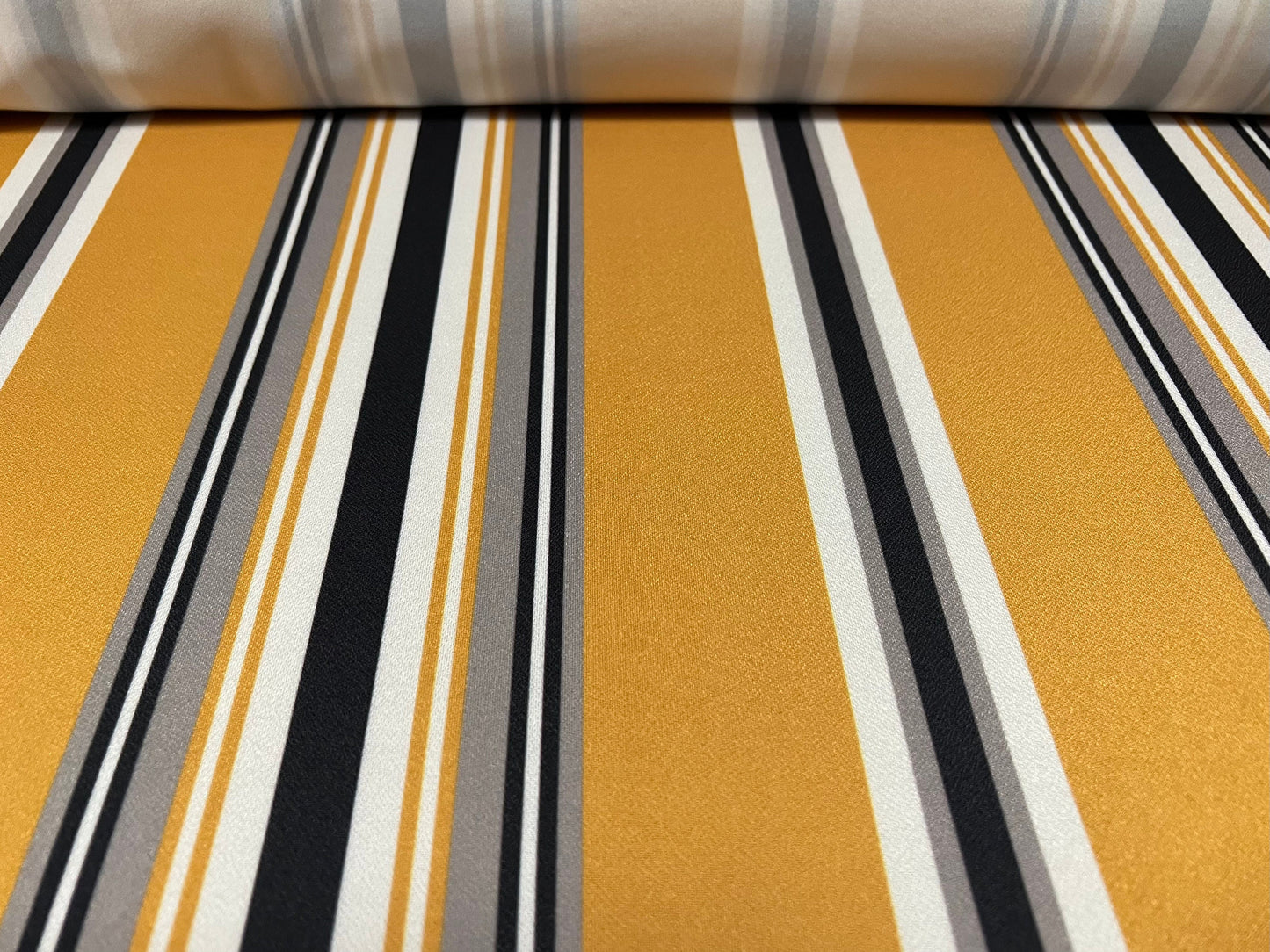 Valentino crepe spandex jersey fabric - similar to scuba - per metre - stripe print - mustard black & white