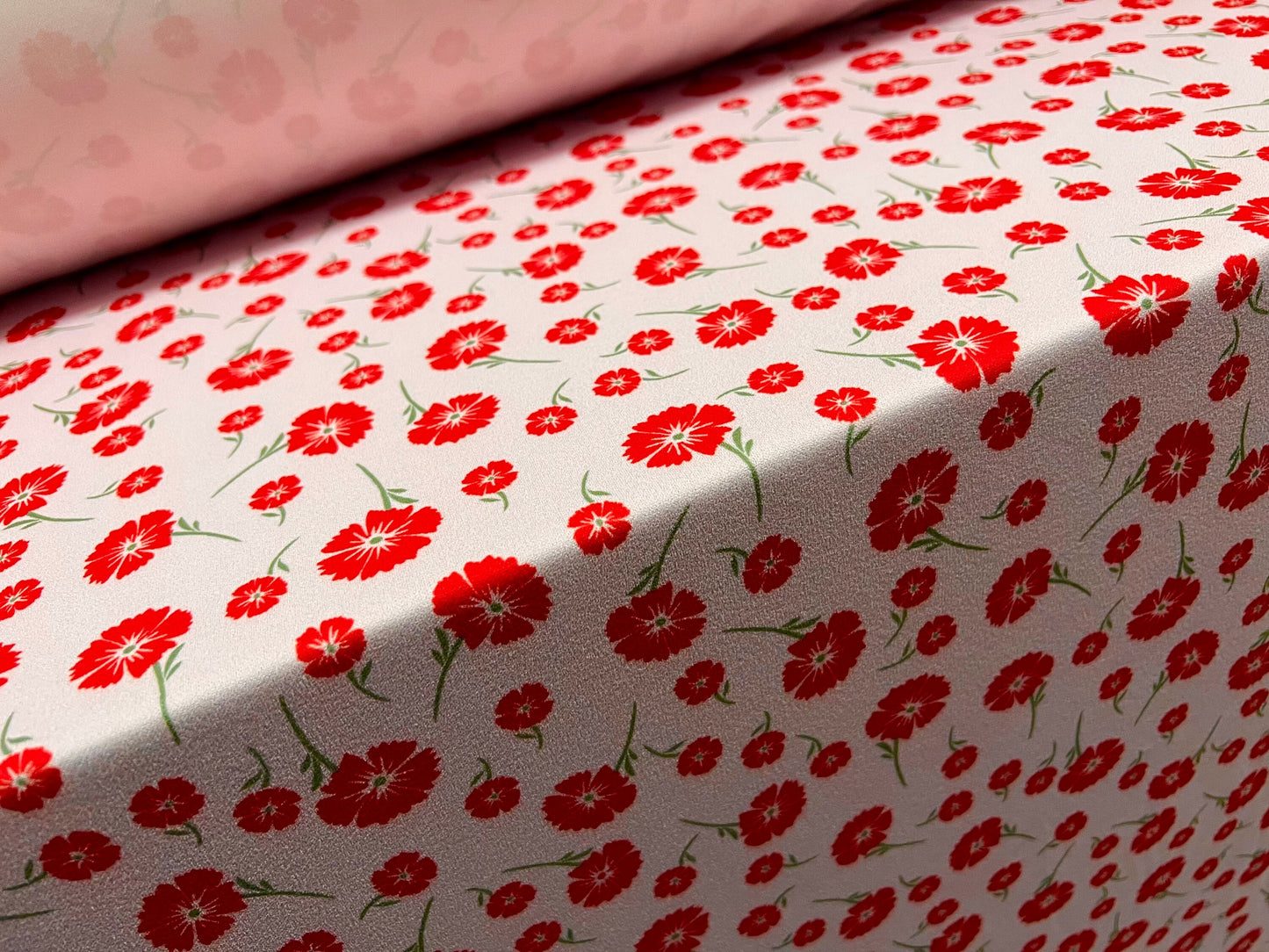 Scuba crepe stretch spandex double jersey fabric, per metre - poppy flowers print - red & pink