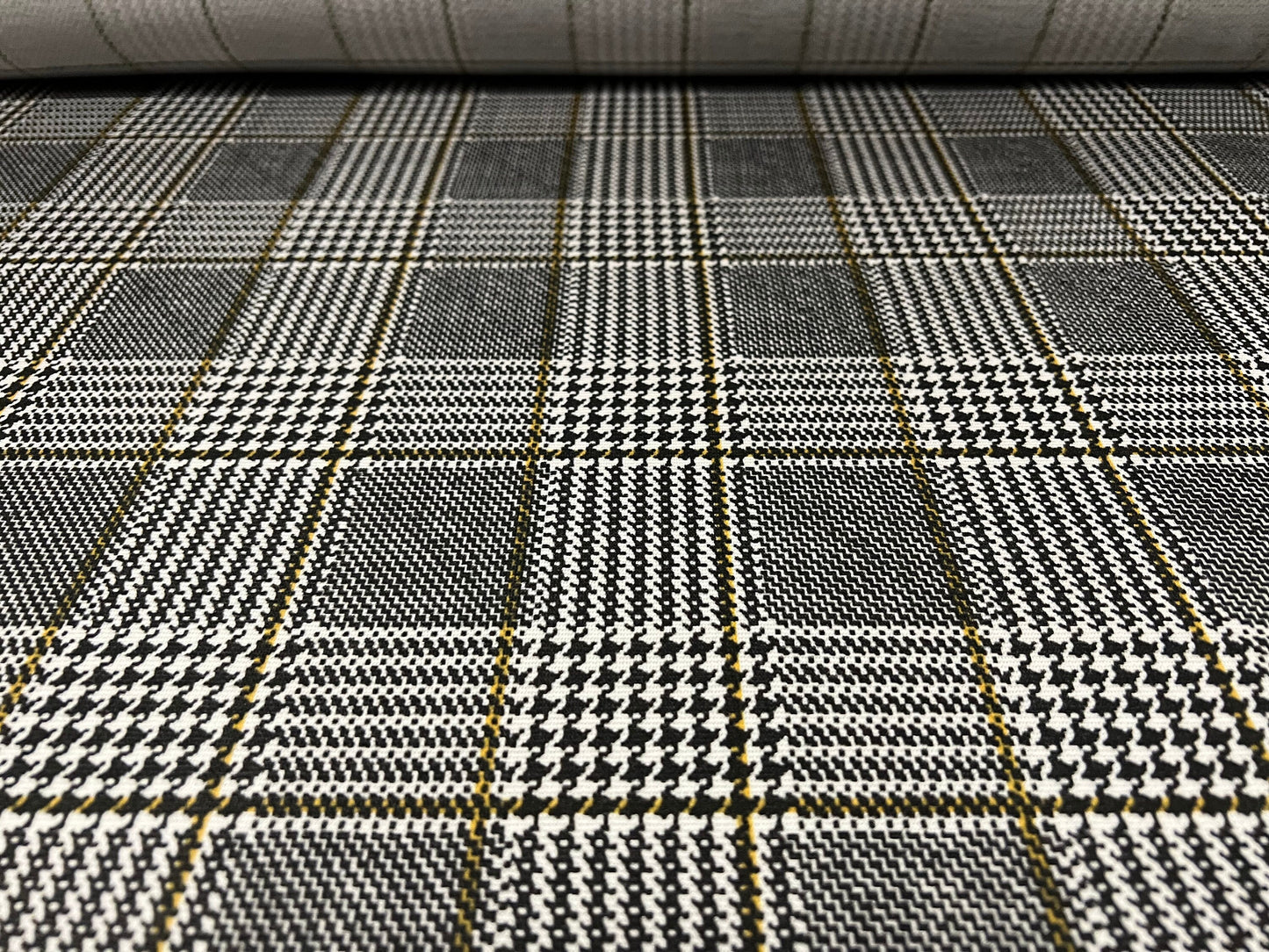 Double jersey knit jersey fabric, per metre - dogtooth check - grey & mustard