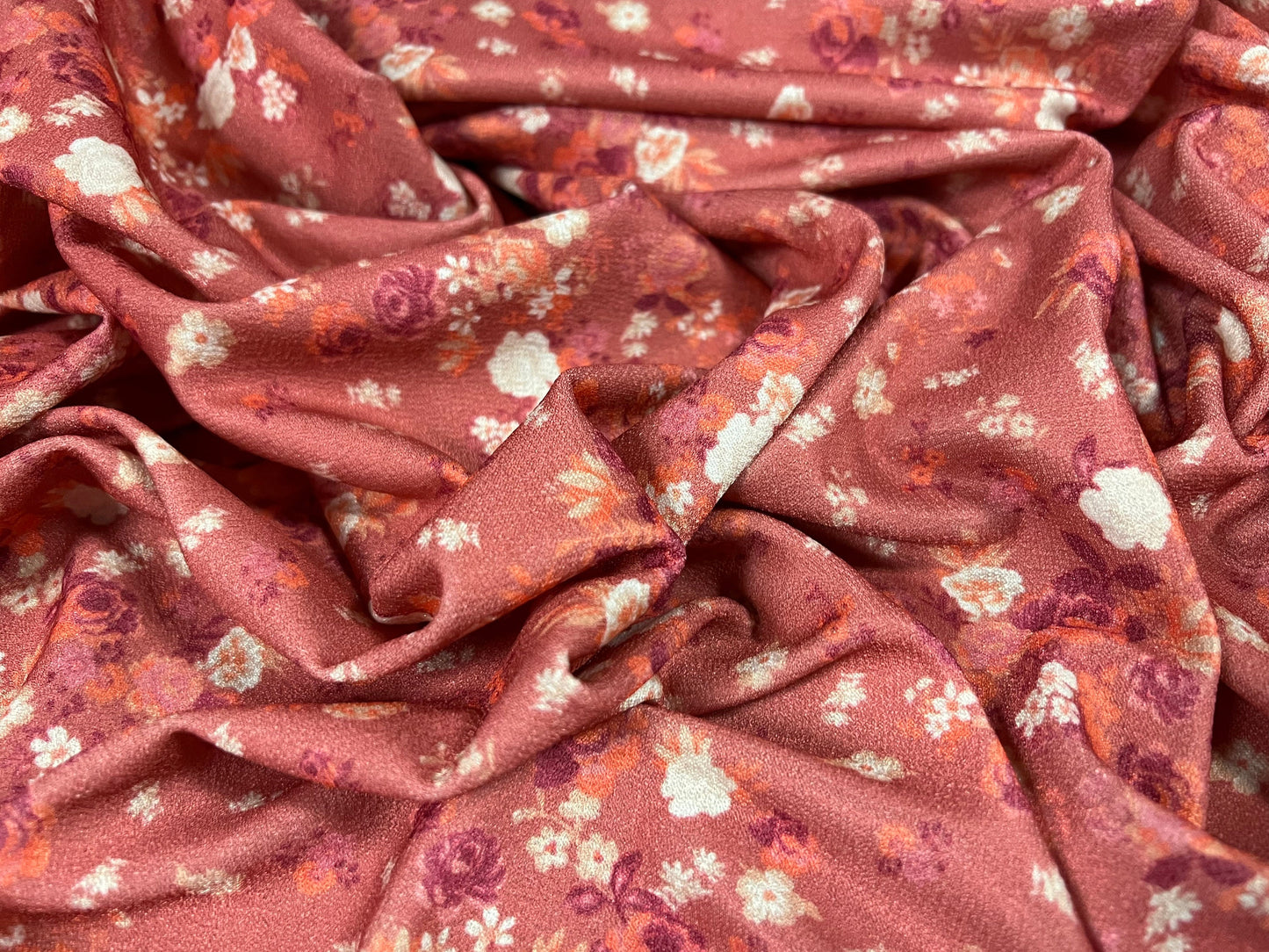 Valentino crepe spandex jersey fabric - similar to scuba - per metre - ditsy flower print - coral pink