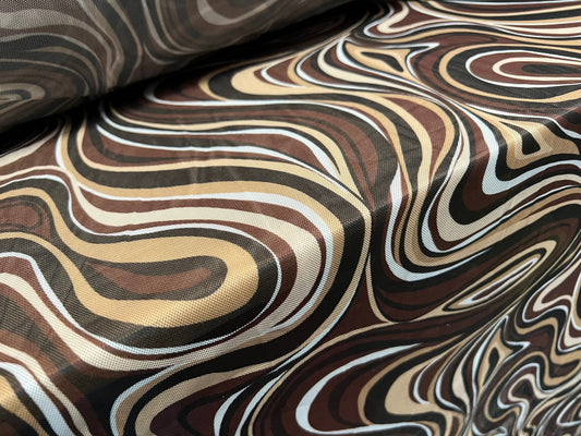 Power mesh net sheer stretch fabric, per metre - leopardskin animal print -  brown