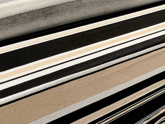 Viscose spandex stretch jersey fabric, per metre - stripe - black & beige