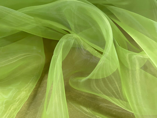 Crystal organza lightweight woven shimmer fabric, per metre - plain - lime green