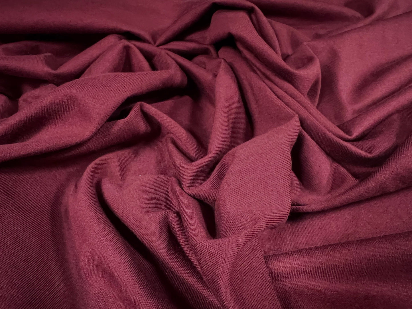 Cotton spandex stretch single jersey fabric, per metre - plain - burgundy