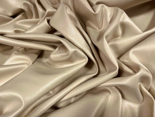 Stretch coated faux leather double jersey fabric, per metre - plain - dark cream