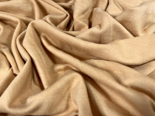 Soft handle loopback stretch spandex jersey fabric, per metre - plain - caramel