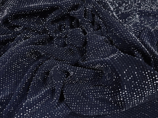 Metallic slinky spandex jersey fabric with lurex, per metre - navy blue & silver