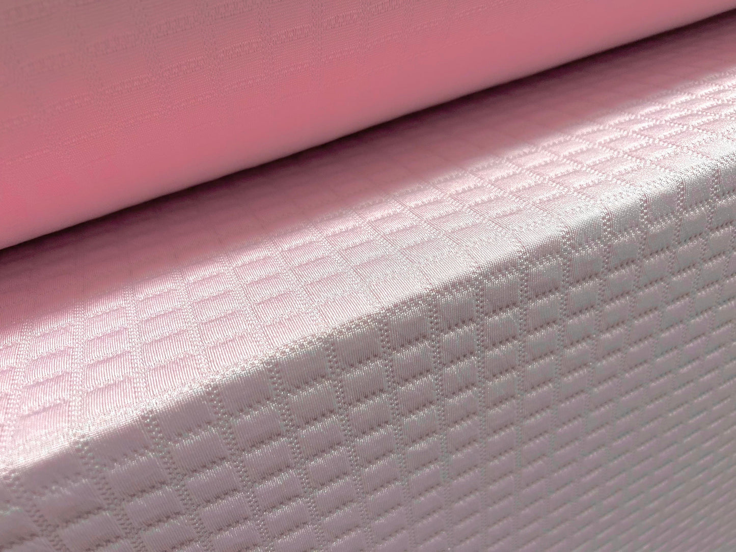 Mock quilted double jersey spandex fabric, per metre - geometric squares design - baby pink