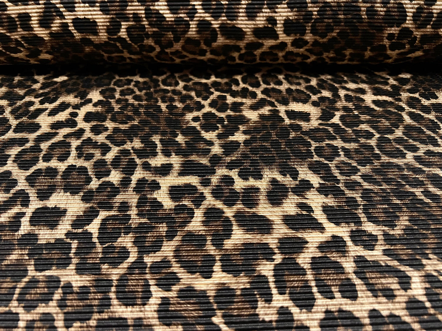 Plissé pleated satin dress fabric, per metre - Leopardskin animal print - brown