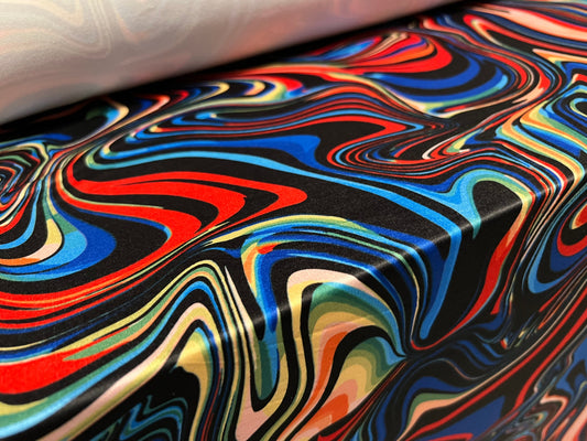 Soft touch stretch spandex jersey fabric, per metre - multicolour swirl print