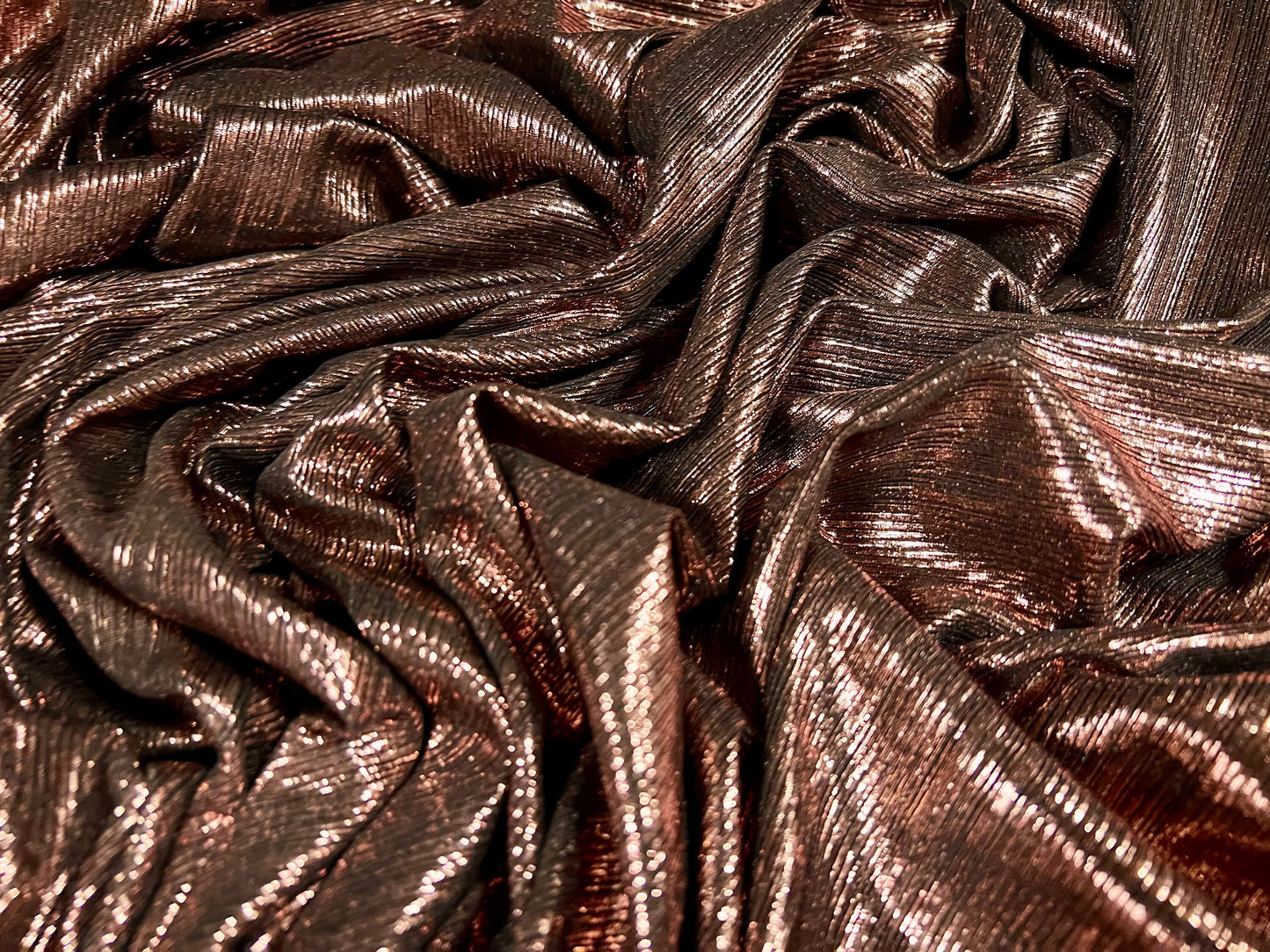 Metallic lamé stretch spandex ribbed jersey fabric, per metre - plain - rose gold