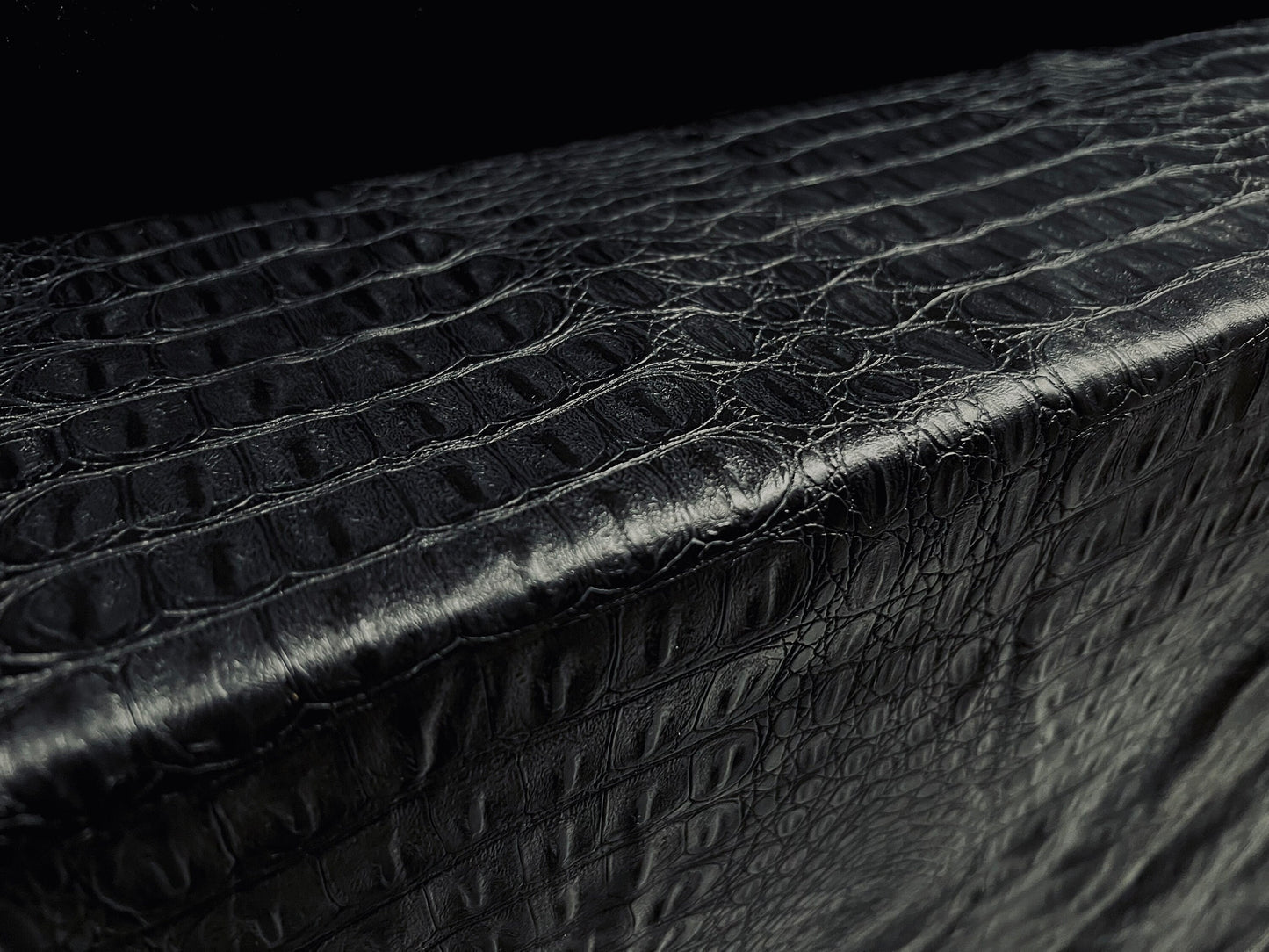 Faux leather fabric, per metre - heavyweight embossed crocodile design - black