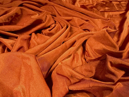 Disco shimmer Spandex stretch jersey fabric, per metre -  plain - copper orange