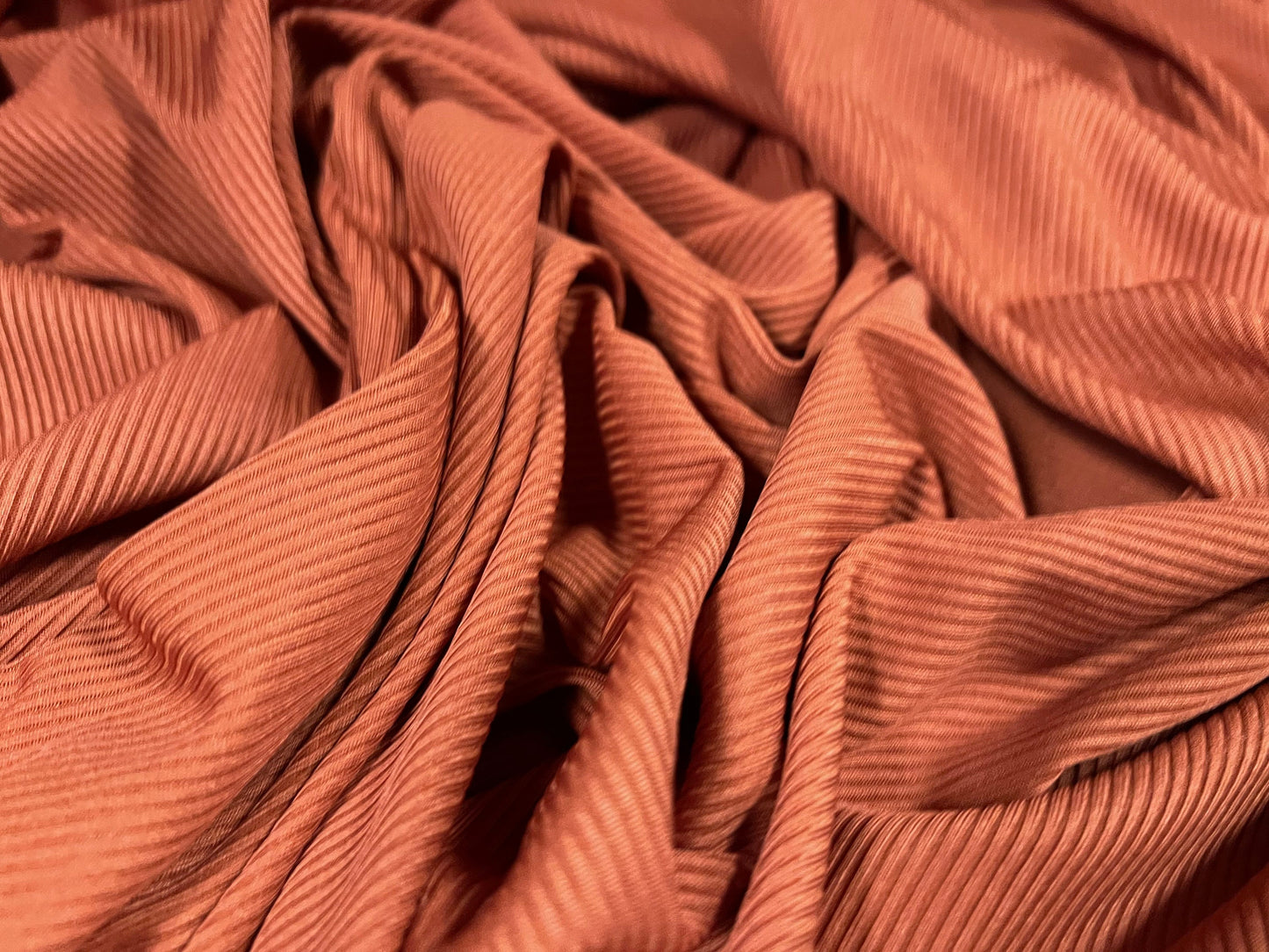 Fine ribbed spandex stretch jersey fabric, per metre - plain - Terracotta