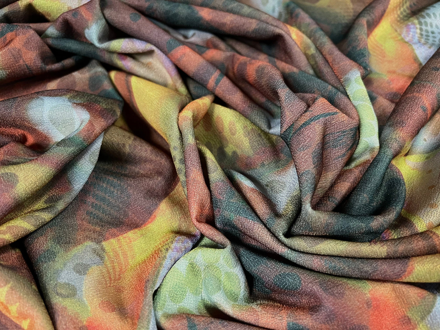 Valentino crepe spandex jersey fabric - similar to scuba - per metre - concentric circles swirl print - multicolour