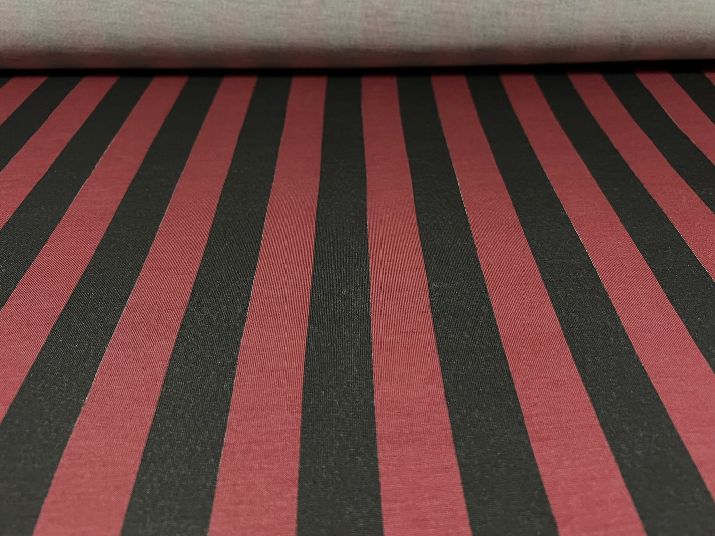 Soft handle single jersey fabric, per metre - stripe print - black & wine